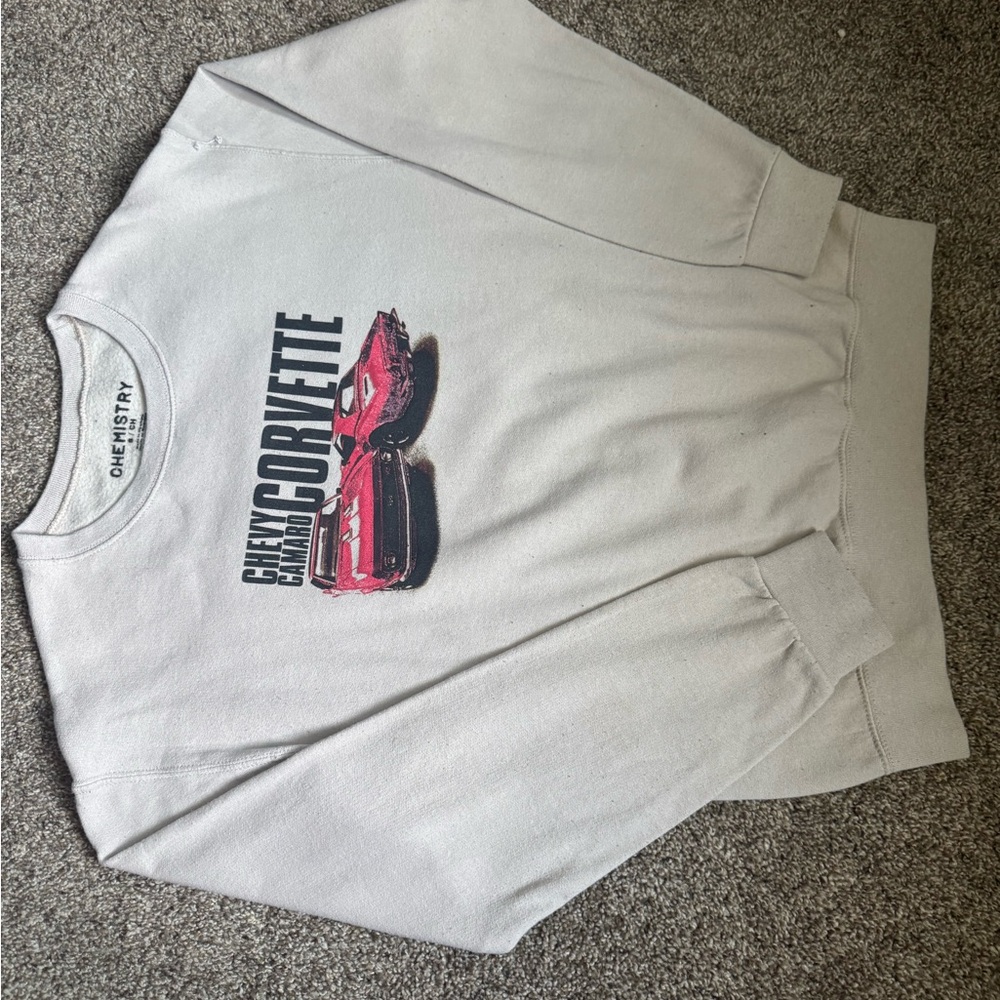 Chemistry Gray Crew Neck Sweater with Red Graphic